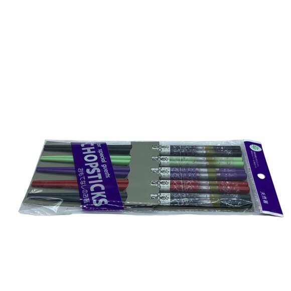 Decorative Chopsticks Set 5 Pairs Multicolor Bamboo Floral Print Special Guests - Picture 2 of 4